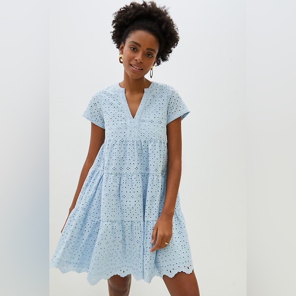 Anthropologie Dresses & Skirts - Blue Eyelet Tiered V-Neck Women's Dress